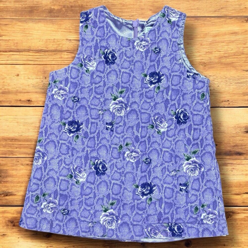 Vtg The Children’s Place 12M Purple Floral Snake Print Jacquard Dress 90s Retro